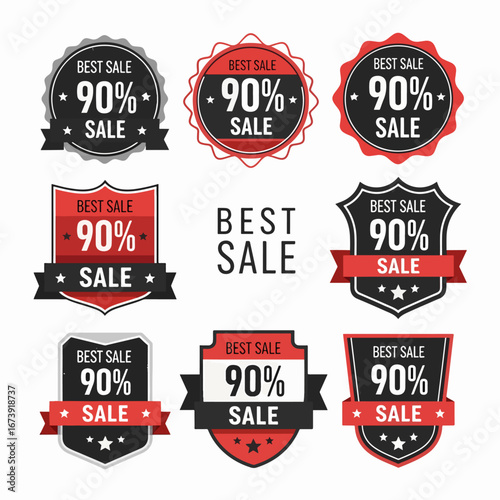 Large 90% off promotional sticker for shopping advertisements, marketing campaigns and special retail discount events.