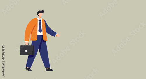 A confident professional businessman in a suit with a briefcase, walking forward. Represents career growth, success, and new opportunities in business.