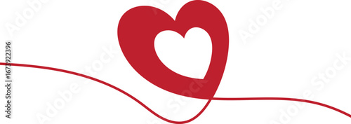Simple continuous line heart drawing, minimalist love design vector illustration, romantic one line art symbol for valentine and wedding decoration