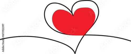 Simple continuous line heart drawing, minimalist love design vector illustration, romantic one line art symbol for valentine and wedding decoration