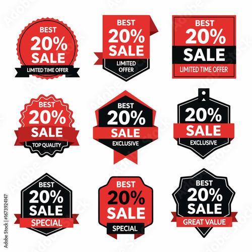 Classic vintage sale badge collection with best sale ribbons, discount labels and promotional marketing tags.