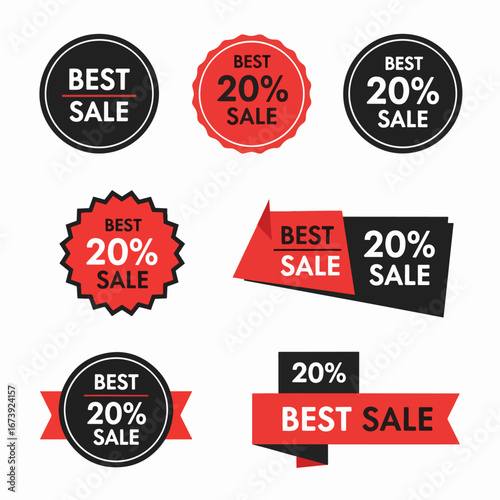 Retro shopping promotion badge set with best sale labels, discount tags and vintage marketing banners.