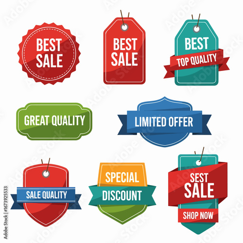 Modern Red Label Collection Featuring Best Offers, Discounts, and Quality Guarantee Symbols