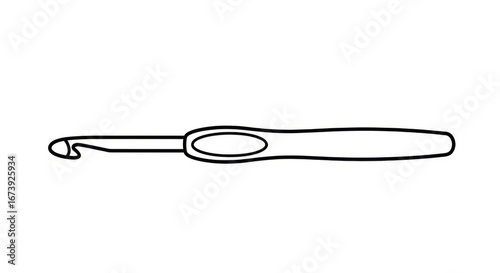 Linear Crochet Hook Illustration Depicting Hobby Craft Tool on White Background