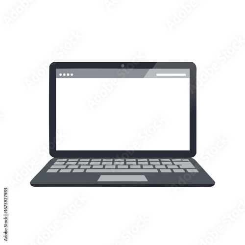Isolated laptop with a blank white screen, keyboard, and trackpad, presented on a white background.