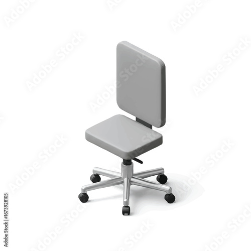 A simple, grey office chair with wheels and adjustable height, isolated on a white background.