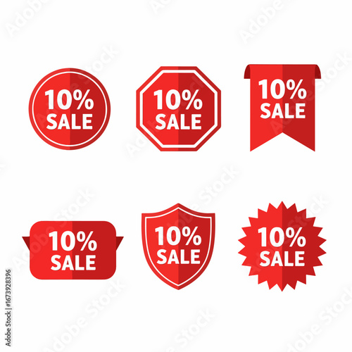 Realistic red price tags collection. Special offer or shopping discount label. Retail paper sticker.