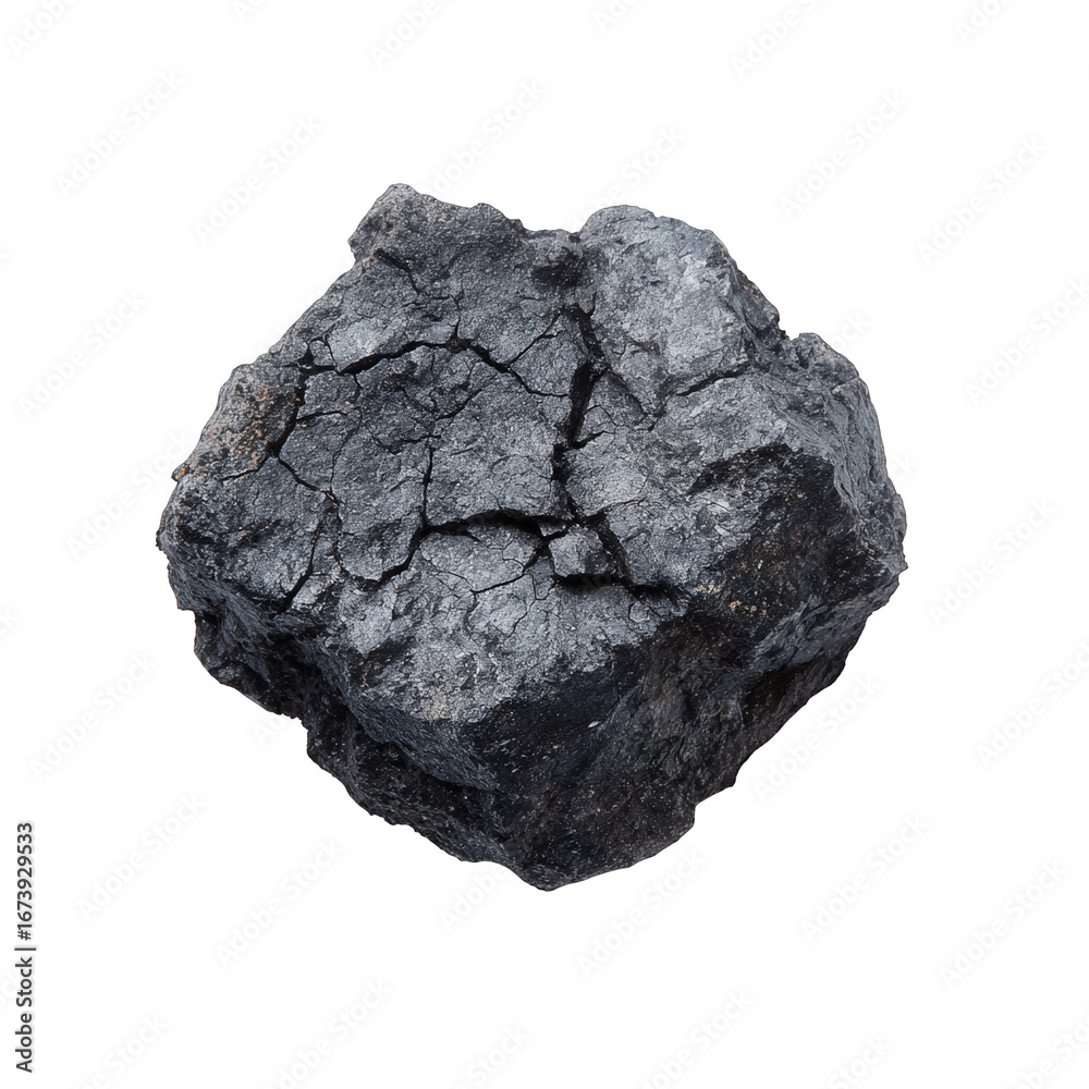 Fototapeta premium Dark Grey Cracked Rock Isolated on Black Background