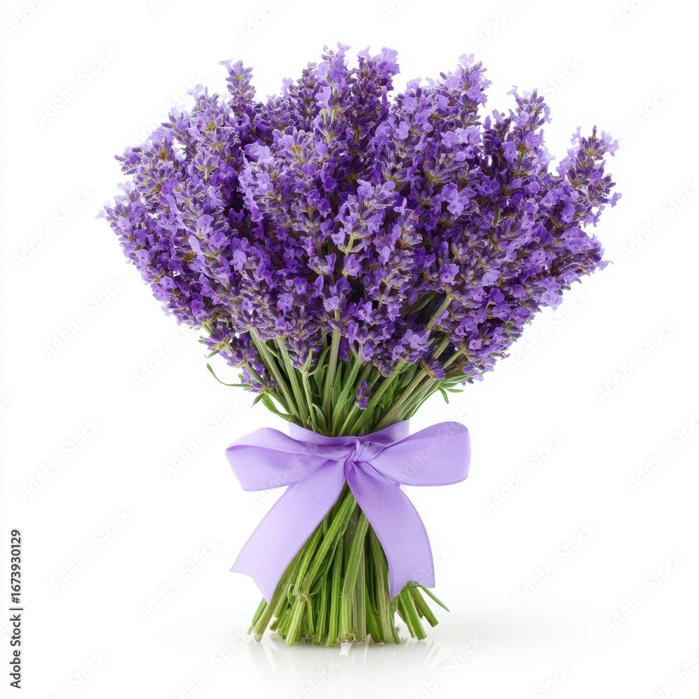 Fototapeta premium A Beautiful Bouquet of Fresh Lavender Tied with a Purple Ribbon