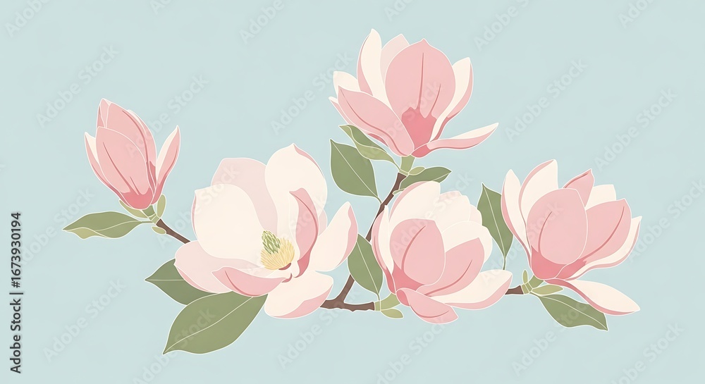 Naklejka premium Elegant magnolia blossoms in soft pastel shades evoking serenity and beauty