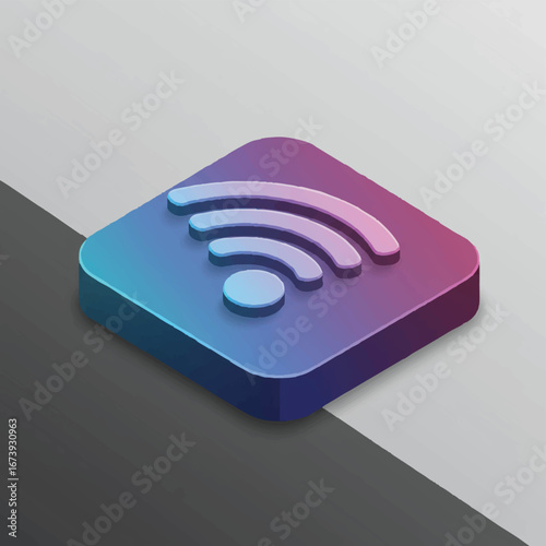 Isometric rendering of a wifi icon with a gradient color scheme on a two-tone background.
