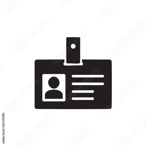 Simple black and white icon depicting an identification badge with a person's silhouette.