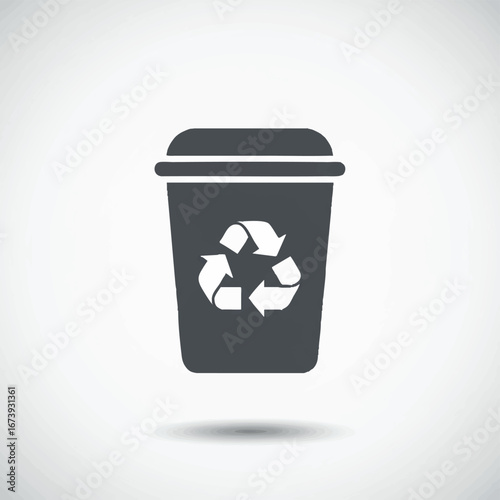 Recycling bin icon, featuring a recycling symbol on a disposable cup-shaped container.