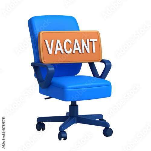 Vacant Chair Sign: A simple image showing an office chair with a vacant sign on its backrest, symbolizing an available position, missing, or waiting for an occupant.