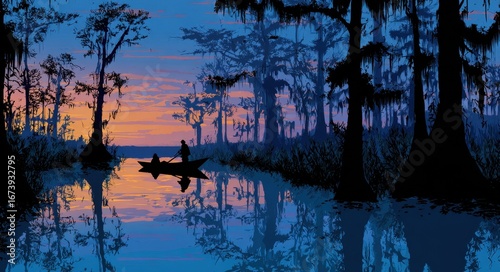 Louisiana Bayou at Sunset: Silhouettes, Boats, and Coastal Exploration