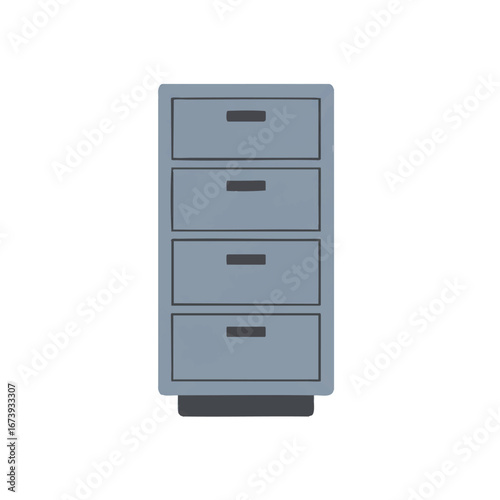 A simple illustration of a light-grey, five-drawer filing cabinet, isolated on a white background.