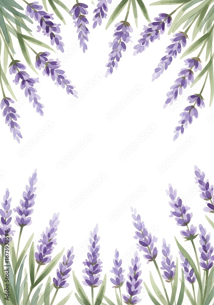 Naklejka premium Watercolor lavender floral frame with open space for text in center