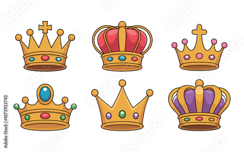 Royal Crown Collection with Jewels and Golden Details for King, Queen, Prince, Princess, and Monarch Designs