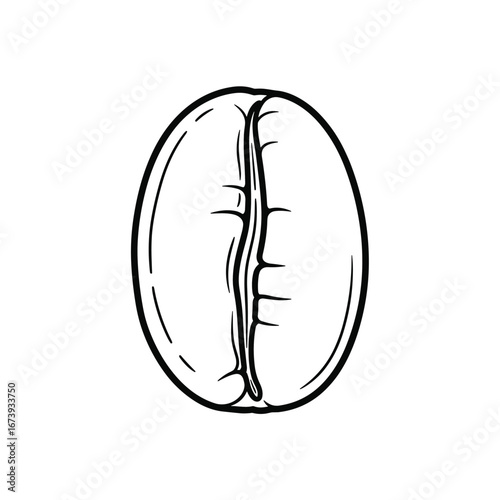 Bold black and white illustration of a single coffee bean, perfect for beverage branding and cafe decor.