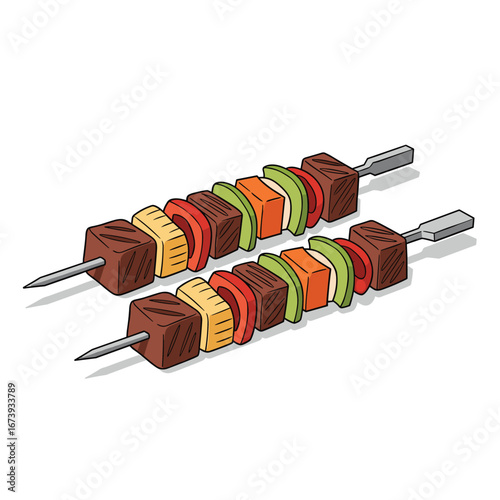 Delicious grilled skewers with juicy meat and fresh vegetables, perfect for outdoor dining.