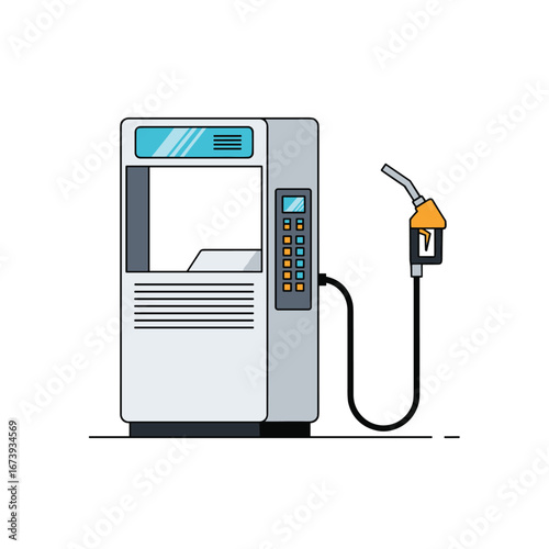 Modern fuel pump with nozzle ready for refueling in clean, simple design