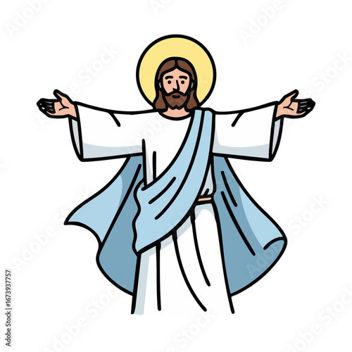 Simple Jesus Christ Vector Illustration with Open Arms and Halo