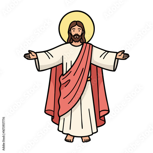 Simple Jesus Christ Vector Illustration with Open Arms and Halo