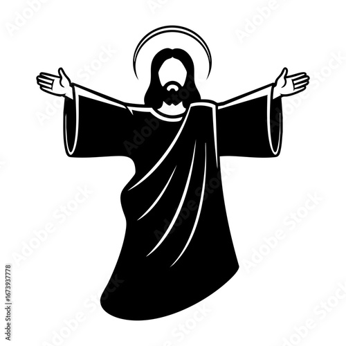 Simple Jesus Christ Vector Illustration with Open Arms and Halo