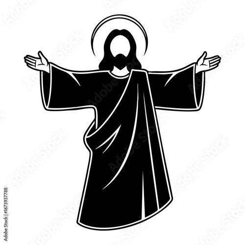 Simple Jesus Christ Vector Illustration with Open Arms and Halo