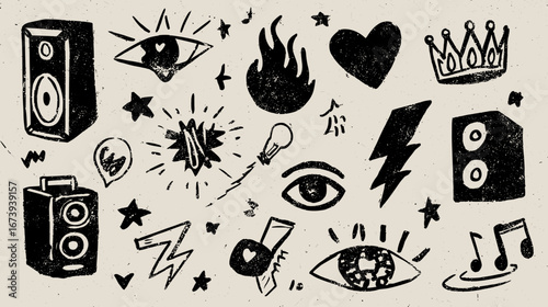 Hand-Drawn Musical and Abstract Doodles punk rock eye old school 