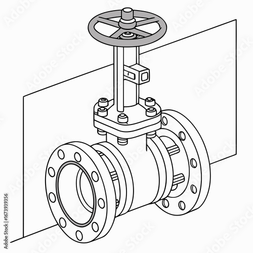 Industrial pipeline valve with handwheel and flanges for fluid control in engineering and manufacturing
