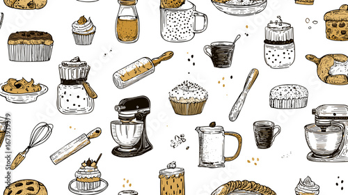 Set of Baking and cake tool doodle element hand