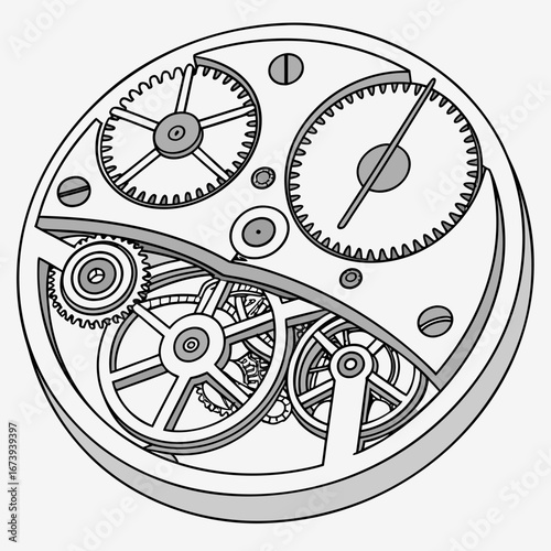 Intricate clockwork mechanism with gears and escapement visible inside a circular case