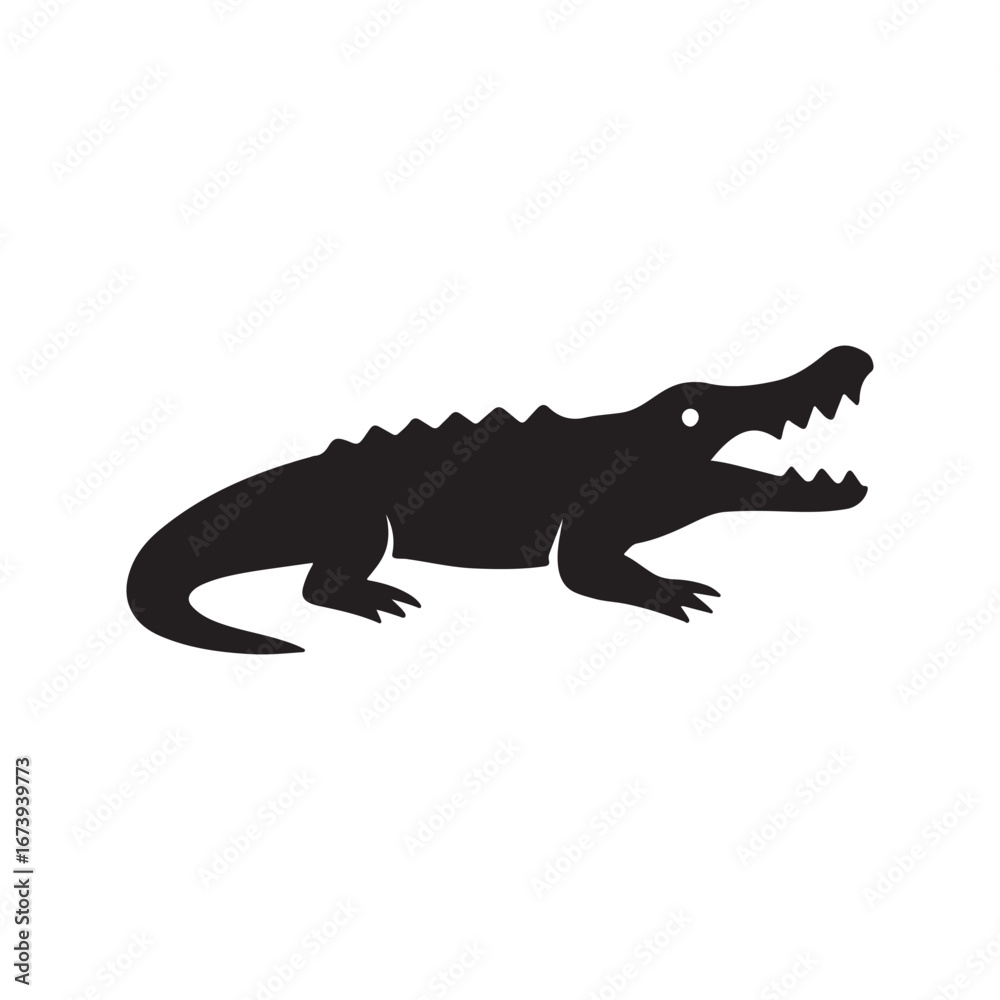 Obraz premium Alligator/Crocodile Silhouette Icon – Reptile, Wildlife & Open Mouth
