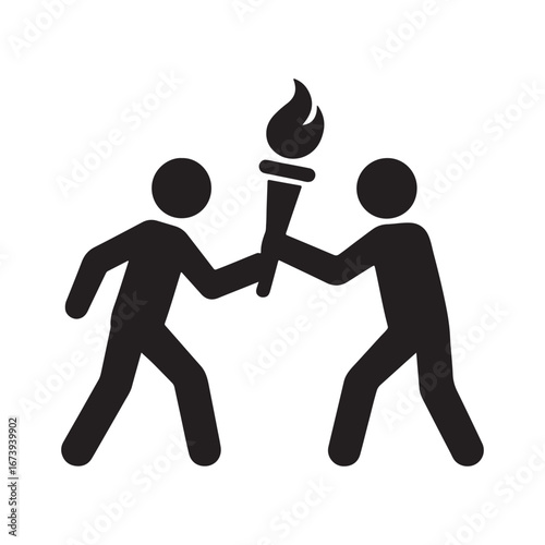 Two People Passing Torch Icon – Relay, Leadership & Teamwork