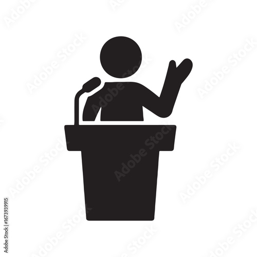Speaker at Podium with Microphone Icon – Keynote, Presentation & Press Briefing