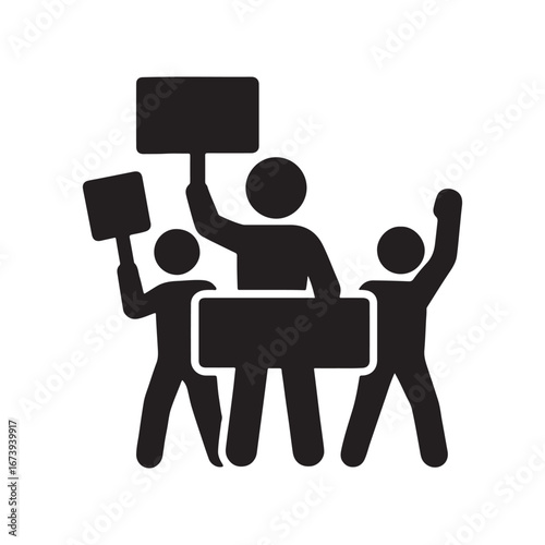 Protest Group with Signs Icon – Rally, Demonstration & Activism