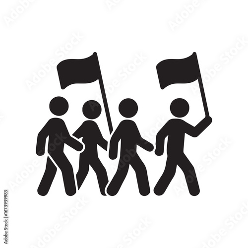  Marching Protesters with Flags Icon – Rally, Activism & Social Movement