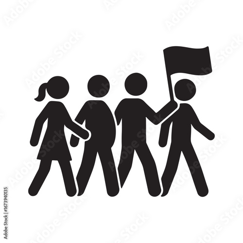Marching Group with Flag Icon – Protest, Rally & Social Movement