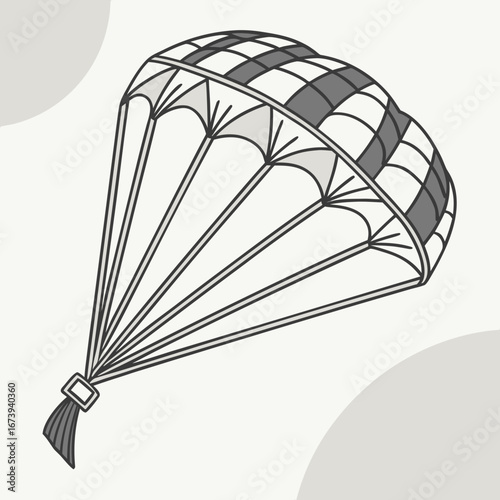 Stylized illustration of a parachute with a checkerboard pattern canopy and suspension lines descending