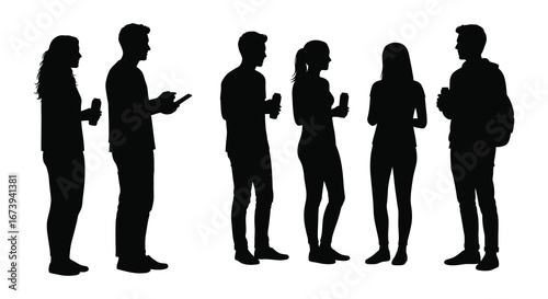 A group of people standing in a line talking to each other