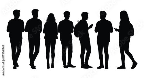 a group of people standing in a line in silhouette