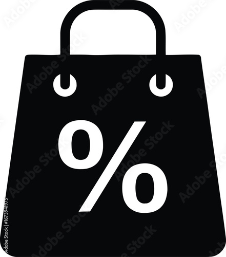 Black shopping bag icon with a white percentage symbol representing sale or discount shopping