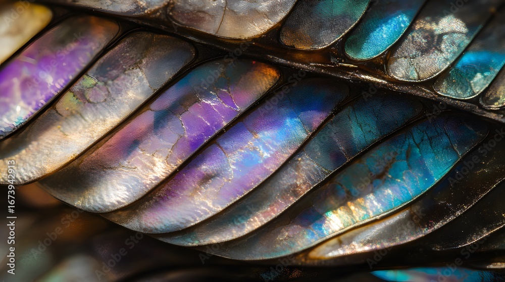 Fototapeta premium Closeup iridescent butterfly wings texture abstract art