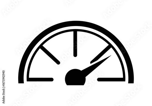 Vector icon of a speedometer gauge showing high performance. Simple black symbol of speed, power, and efficiency isolated on a white background for dashboards and interfaces. Eps