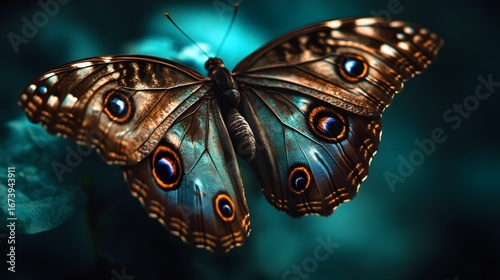 Stunning Teal and Brown Butterfly Closeup Macro Photography