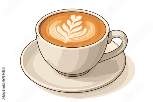 A beautifully crafted latte with intricate art in a cup and saucer