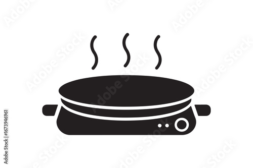 Simple Steaming Hot Plate Silhouette Icon for Asian Cuisine or Kitchen Design