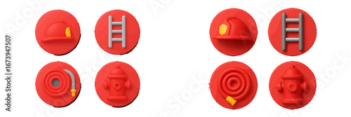Colorful vector illustrations of fire safety equipment in red