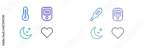 Health monitoring icons for temperature and glucose levels